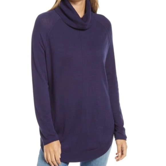 CASLON TURTLENECK TUNIC SWEATER IN NAVY EVENING - Picture 1 of 9